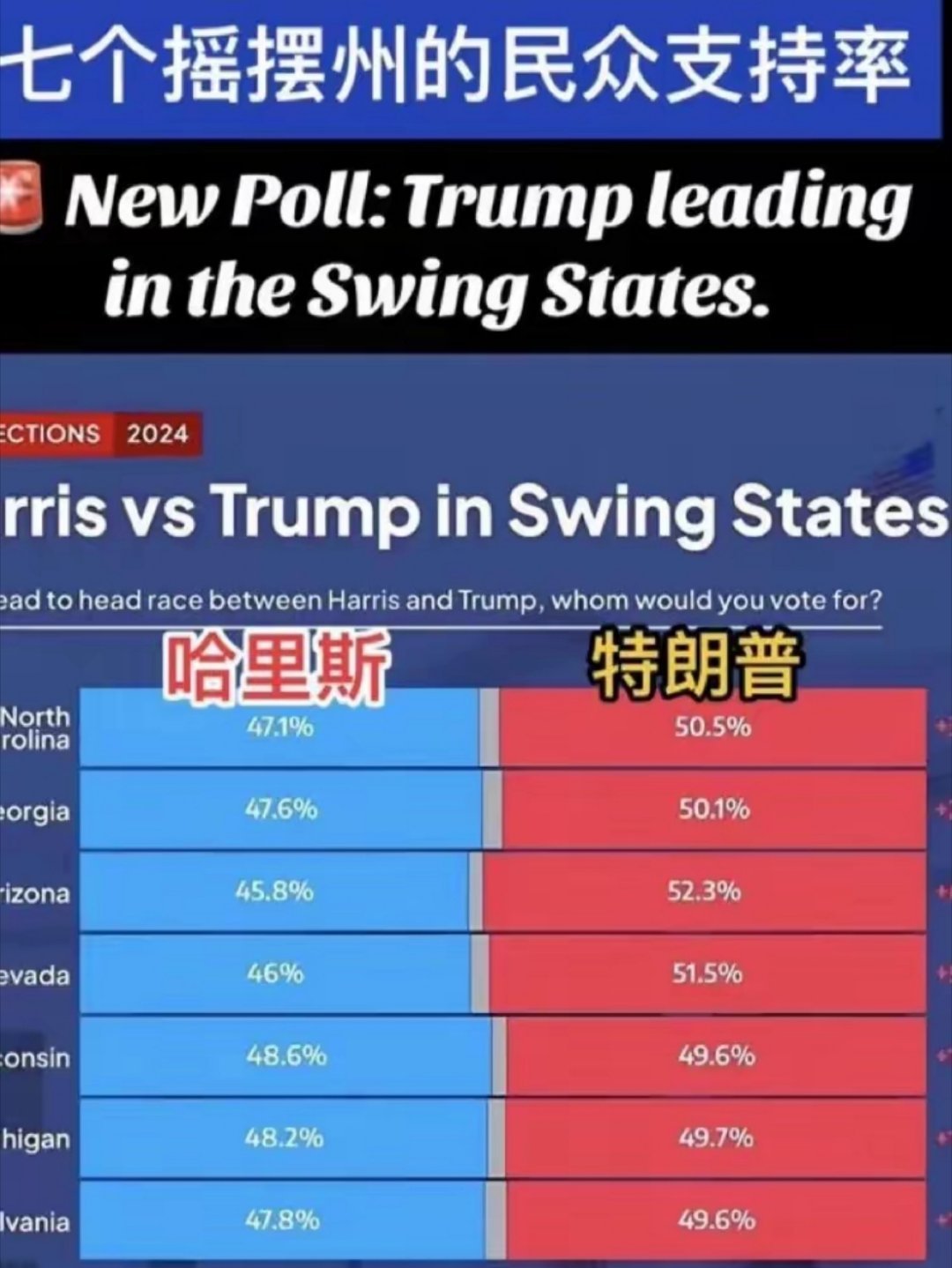 美国关键州支持率分析,揭示大选走向的重要信号